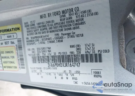 2018 Ford Fusion Se из США, поврежденный, VIN 3FA6P0HDXJR164747